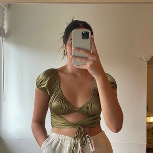 12th Tribe Metallic Green Crop Top